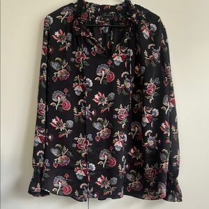 Ann Taylor Black Ruffled Long Sleeve Blouse